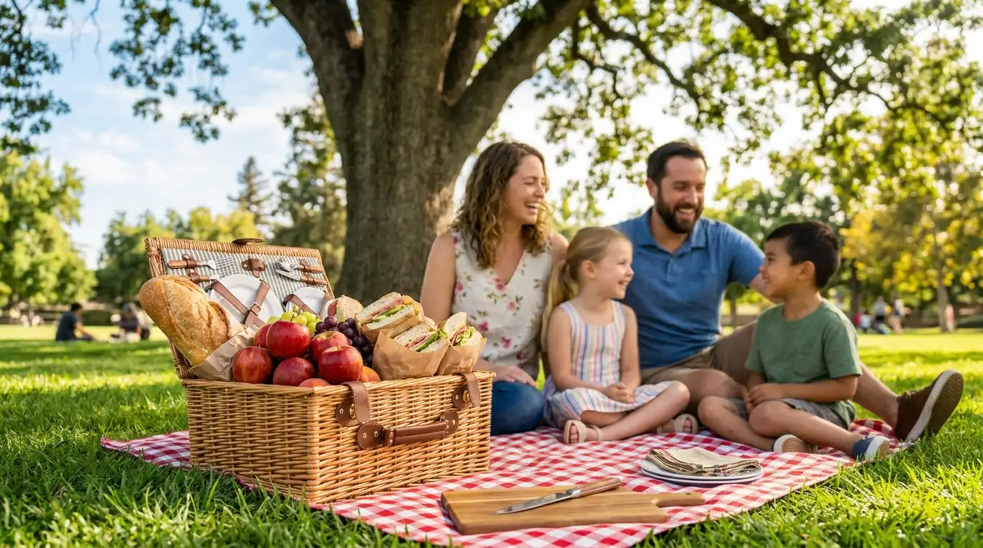Family enjoying a picnic in Stanislaus County