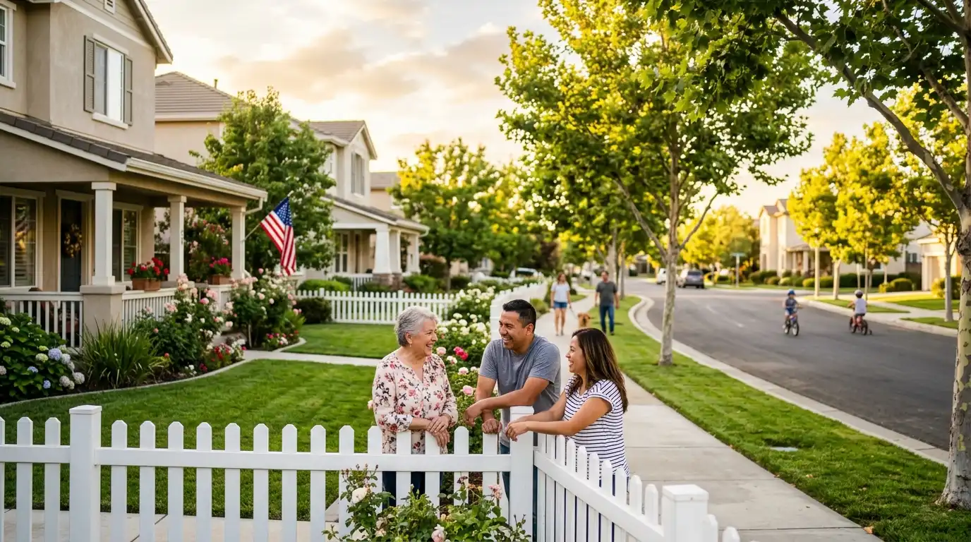 Neighbors_talking_over_white_fence