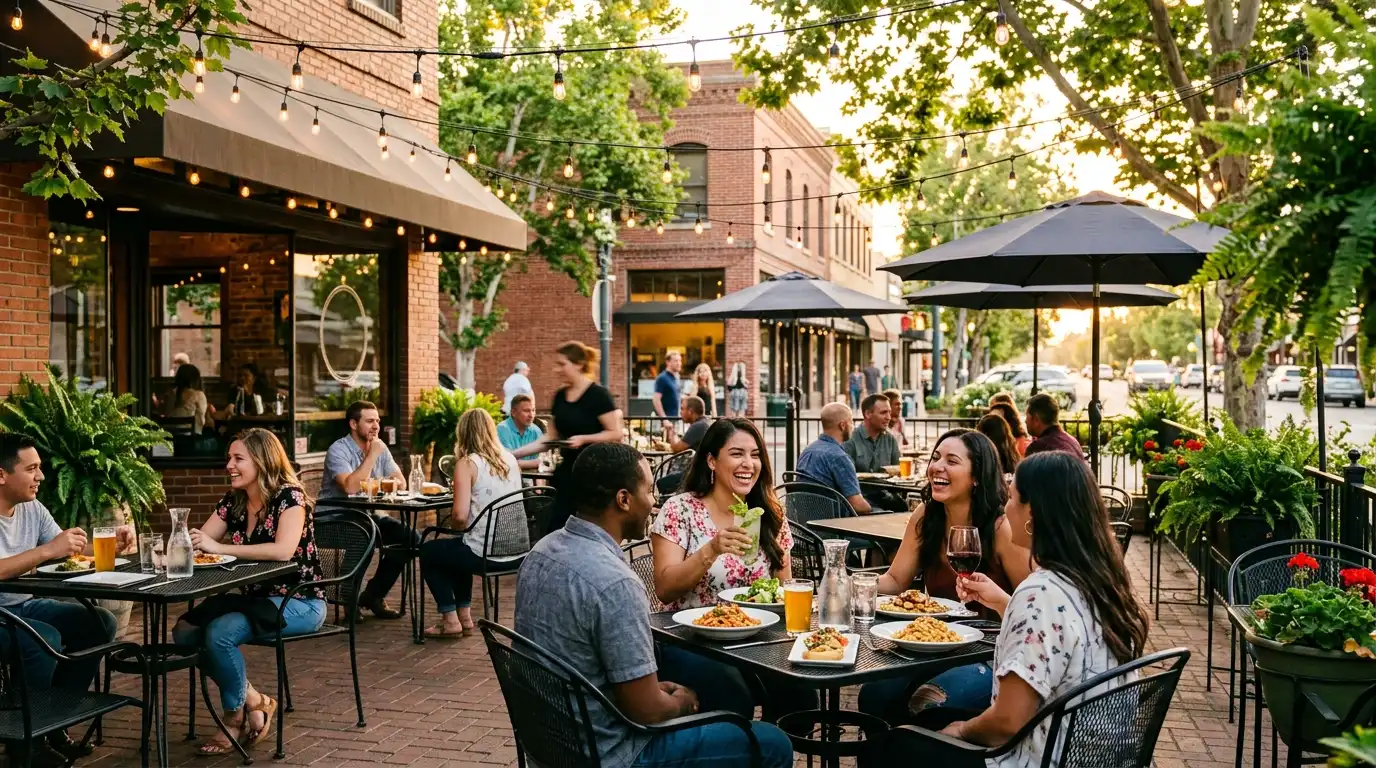 Outdoor dining in Downtown Modesto